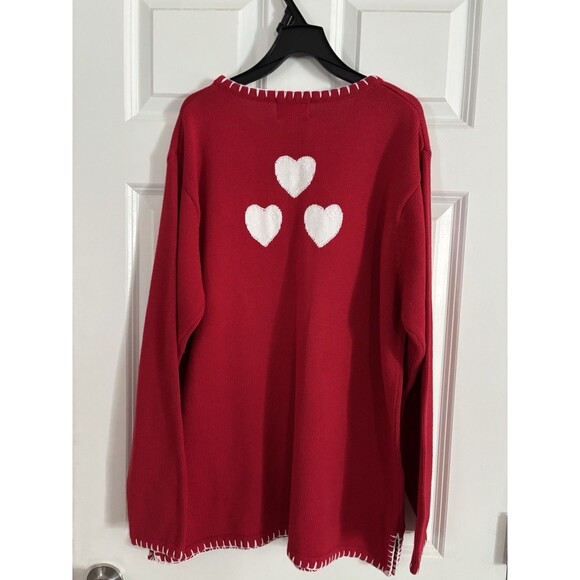 Quacker Factory Women’s Valentine Christmas Red Heart Embroidered Sweater Large - Picture 3 of 5